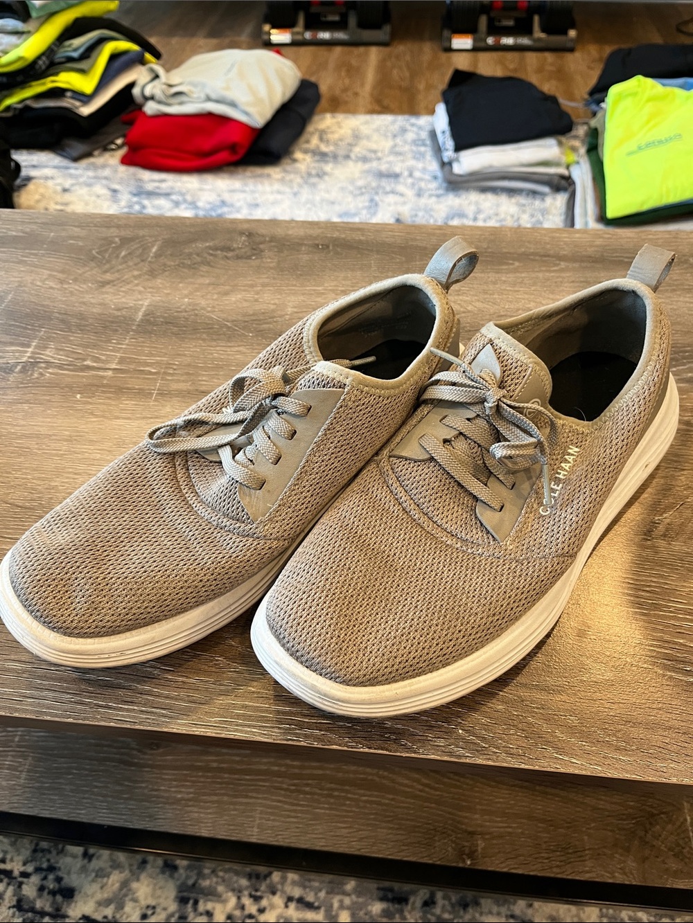Cole Haan Men’s Taupe Knit Lace-Up Sneakers with White Sole